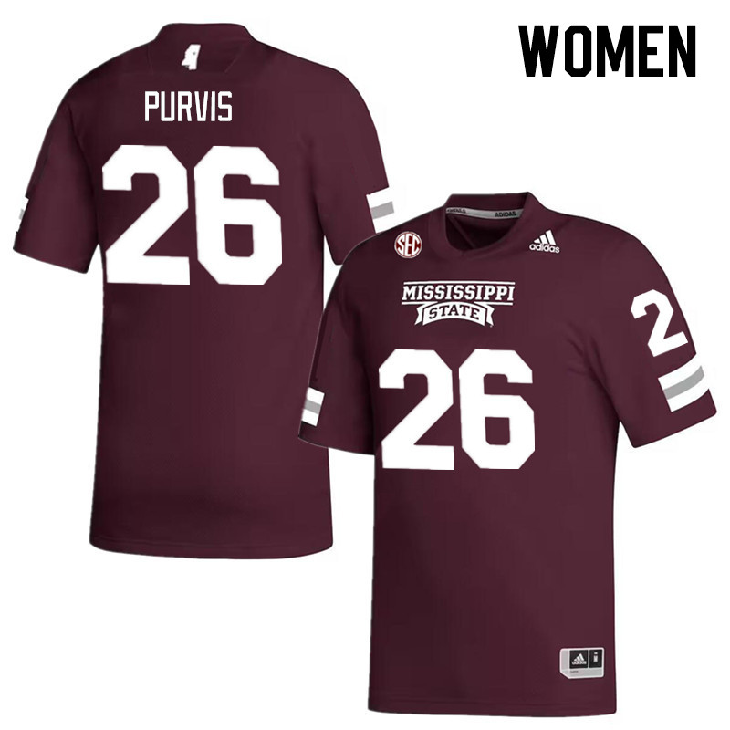 Women #26 J.P. Purvis Mississippi State Bulldogs College Football Jerseys Stitched Sale-Maroon